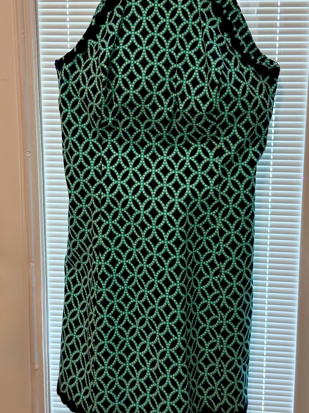 crown & ivy Black Shift Dress with Teal Interlocking Geometric Print